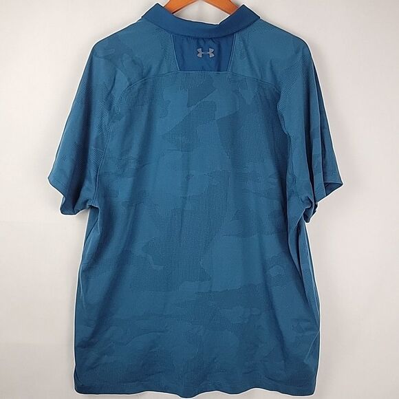 Under Armour Polo Shirt Mens 3XL Blue Camo Jacquard Vented Performance Golf - Picture 7 of 10